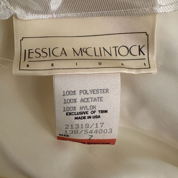 VTG 80’s Jessica McClintock Bridal White Satin Lace Dress-SZ 7  Victorian - Picture 13 of 15
